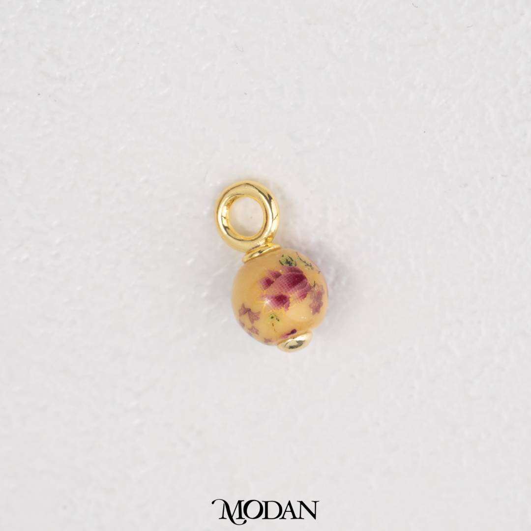 3D Round Vintage Floral Ceramic Charm DIY Pendant Liontin Keramik Bunga Bulat Hypoallergenic Gold Filled