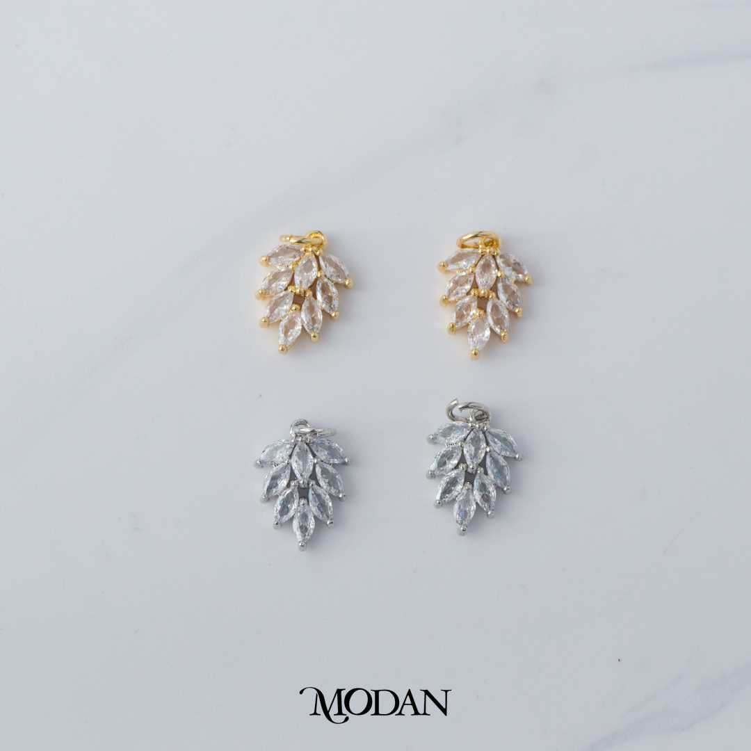 Sparkling Bridal Marquise Leaf Charm DIY Charm Liontin Pesta Daun Berlian Hypoallergenic Gold Filled