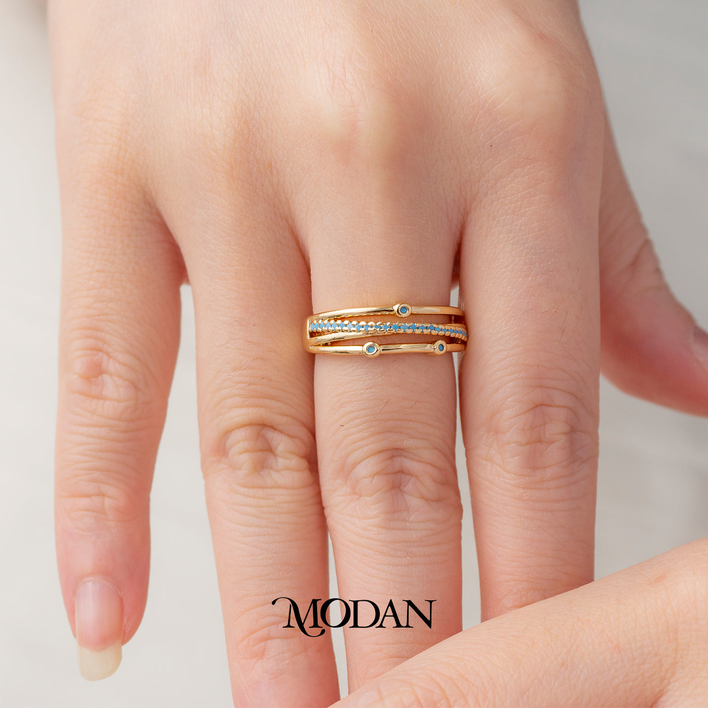 Blue Tosca Triple Layer Dot Minimalist Ring Cincin Simple Hypoallergenic Gold Plated