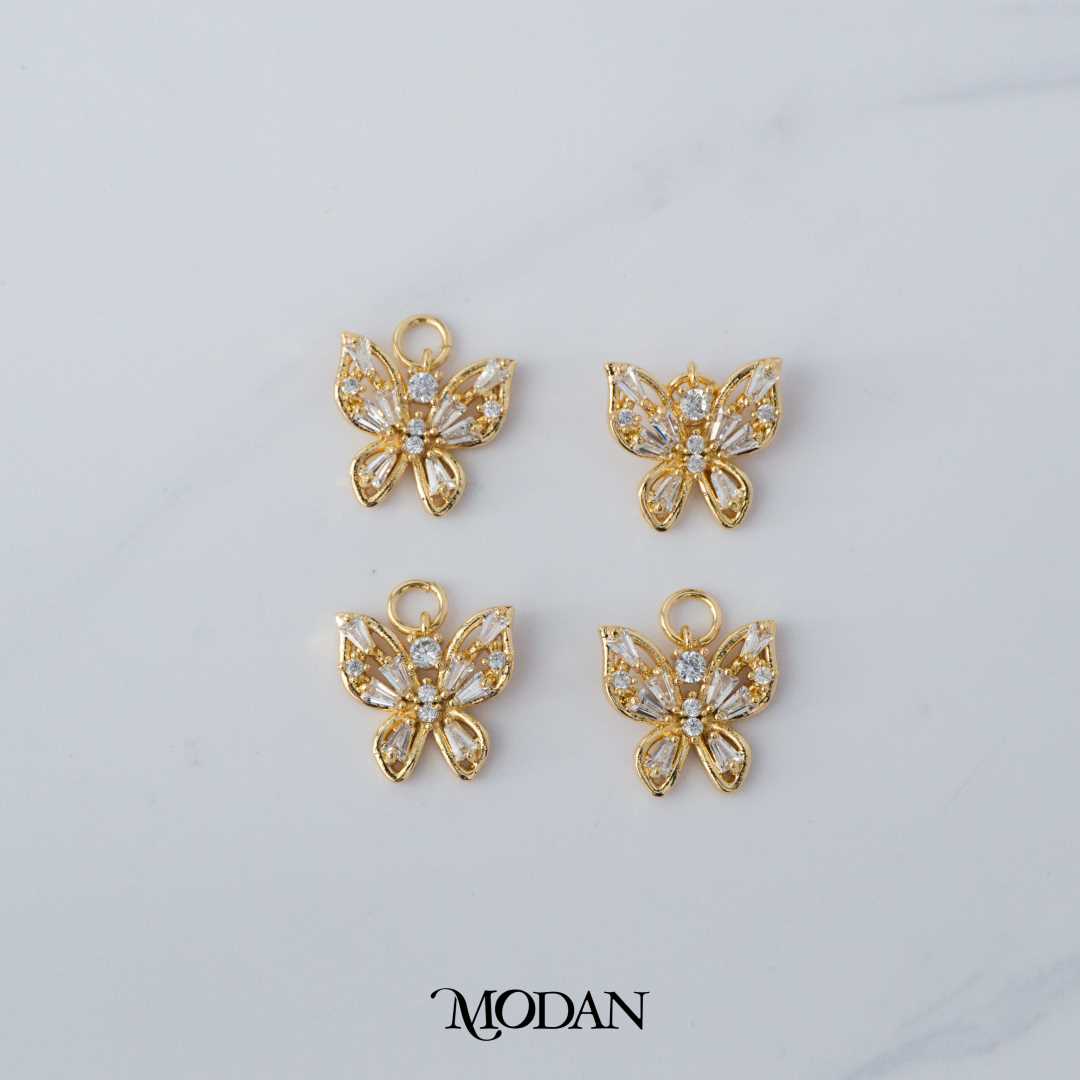 Dazzling Baguette Butterfly Charm DIY Charm Liontin Kupu-Kupu Berlian Hypoallergenic Gold Filled