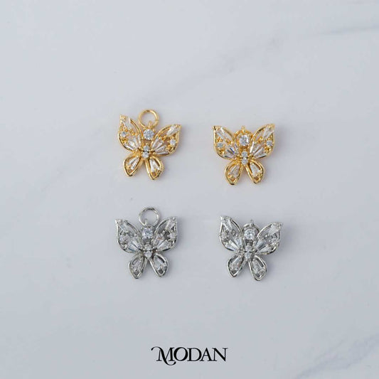 Dazzling Baguette Butterfly Charm DIY Charm Liontin Kupu-Kupu Berlian Hypoallergenic Gold Filled