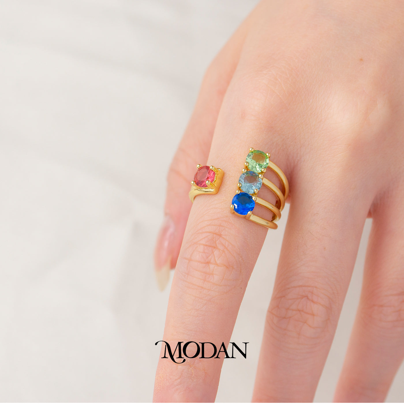 Colorful Four Row Adjustable Band Ring Cincin 4 Baris Warna Warni Hypoallergenic Gold Plated