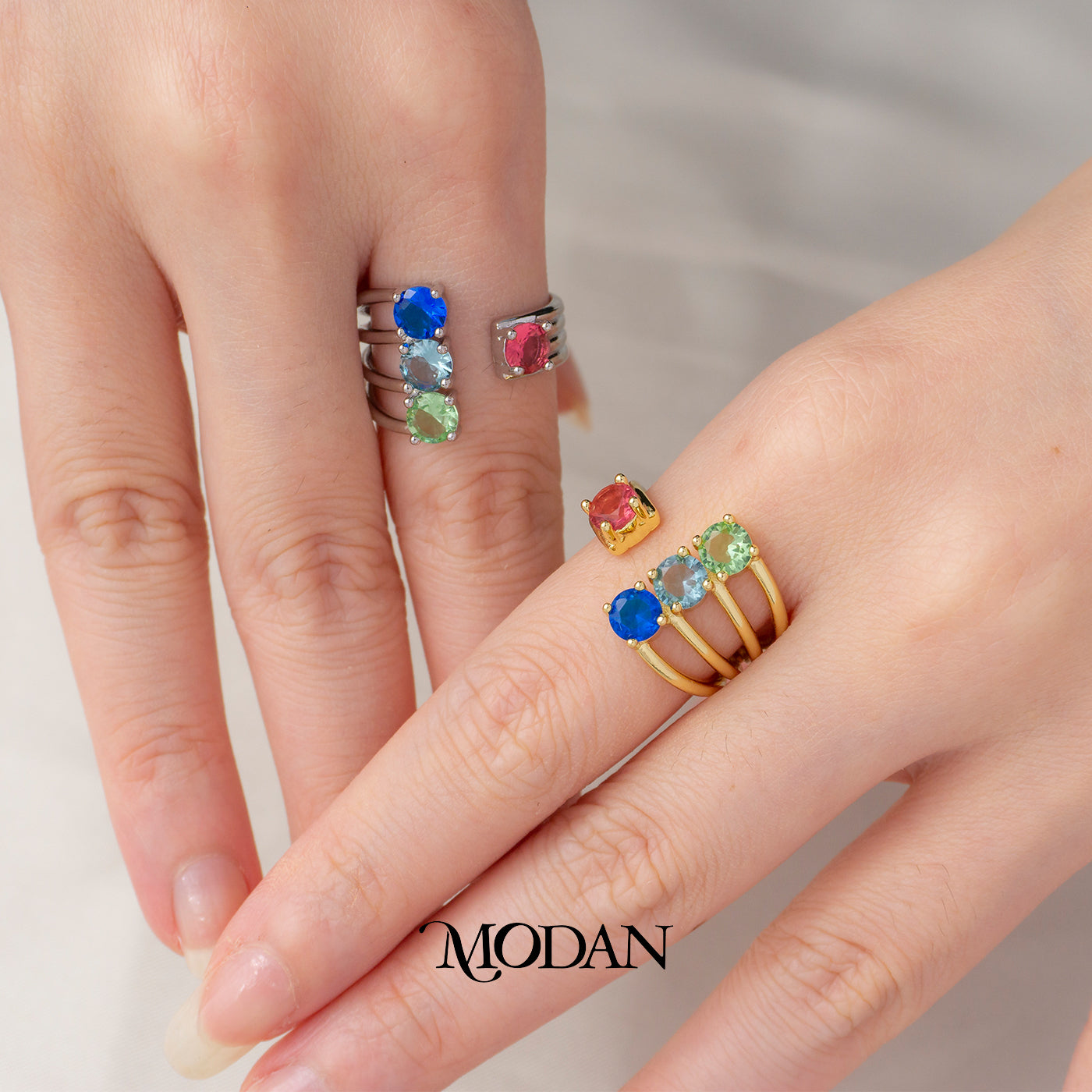 Colorful Four Row Adjustable Band Ring Cincin 4 Baris Warna Warni Hypoallergenic Gold Plated