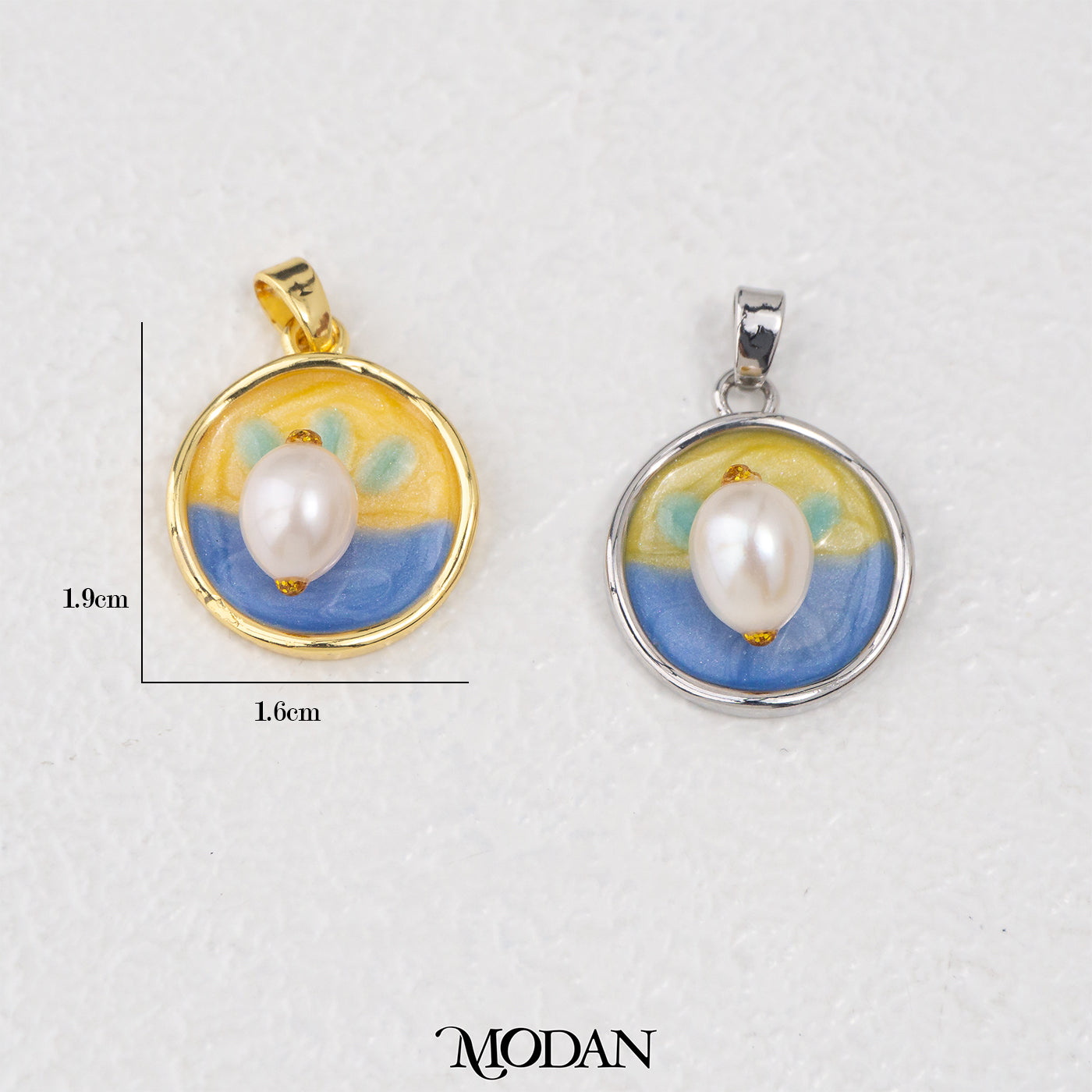Round Yellow Blue Enamel Pearl DIY Pendant Liontin Bulat Enamel Kuning Biru Mutiara Hypoallergenic Gold Filled