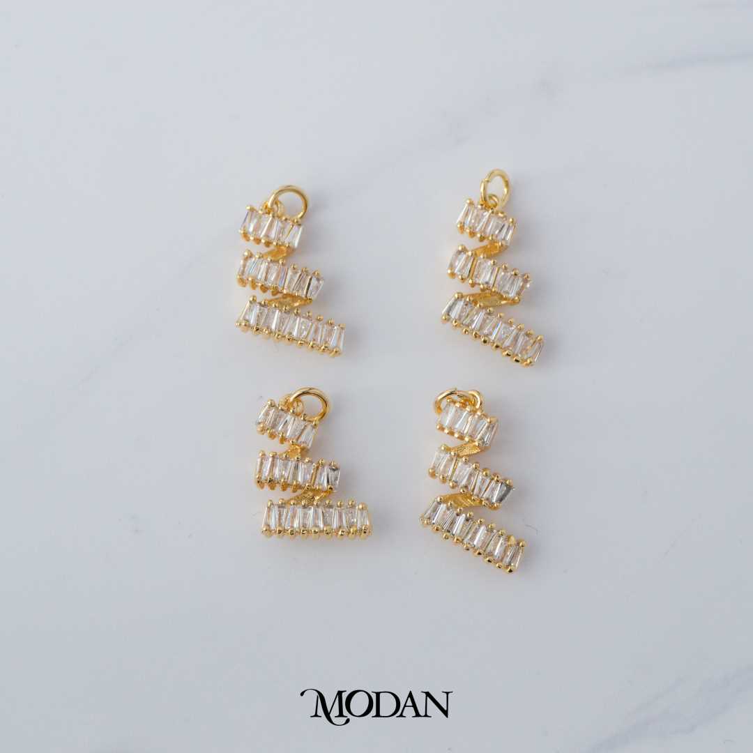 Spiral Baguette Charm DIY Charm Liontin Pesta Berlian Ulir Hypoallergenic Gold Filled
