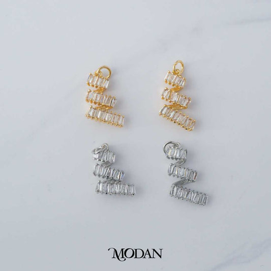 Spiral Baguette Charm DIY Charm Liontin Pesta Berlian Ulir Hypoallergenic Gold Filled