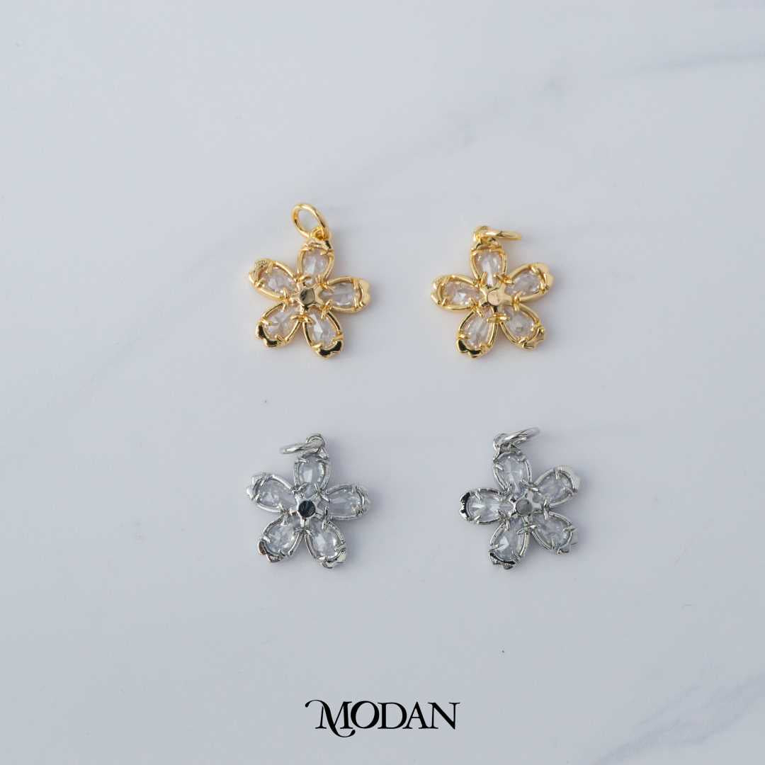 Sparkling Spring Blossom Flower Charm DIY Charm Liontin Pesta Bunga Sakura Berlian Hypoallergenic Gold Filled