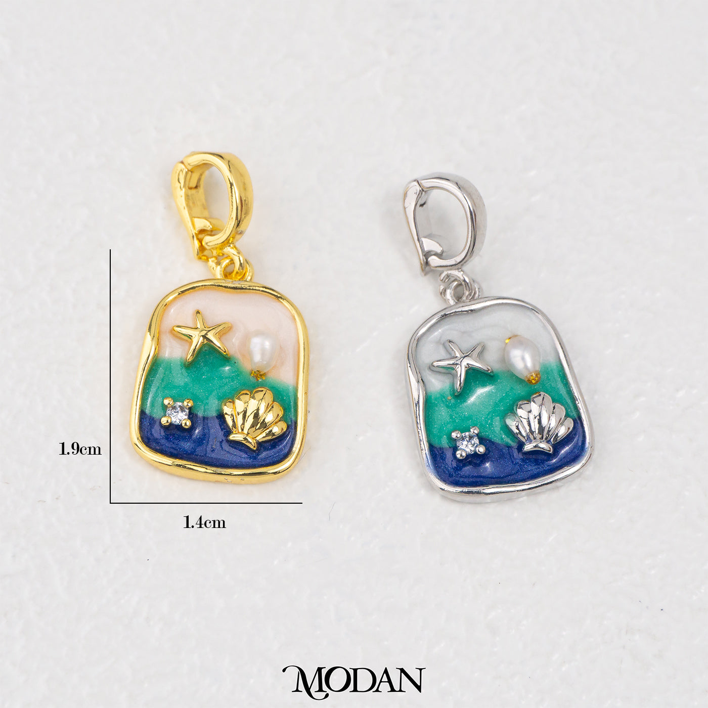 Ocean Pearl White Tosca Blue Enamel DIY Pendant Liontin Laut Enamel Mutiara Hypoallergenic Gold Filled