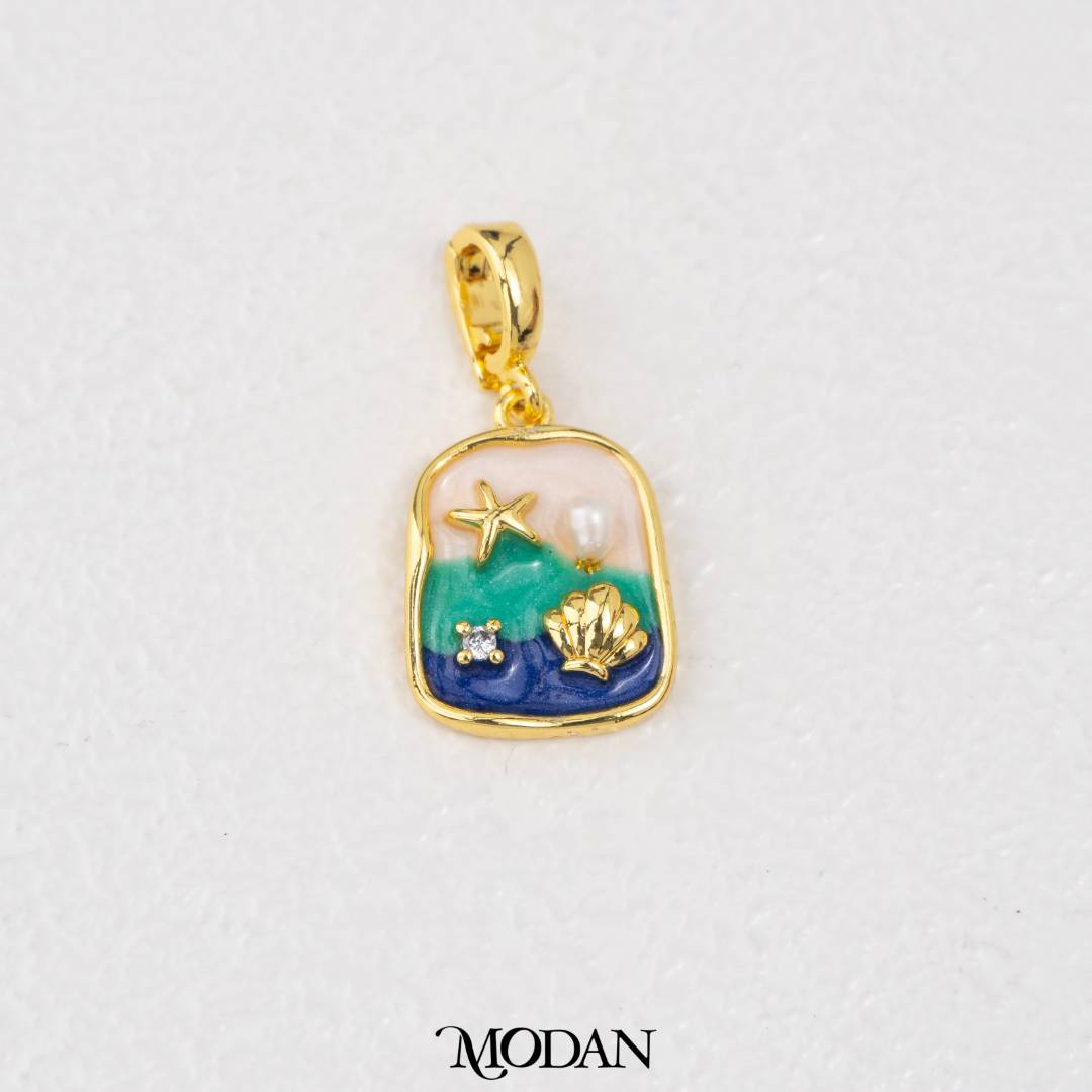 Ocean Pearl White Tosca Blue Enamel DIY Pendant Liontin Laut Enamel Mutiara Hypoallergenic Gold Filled