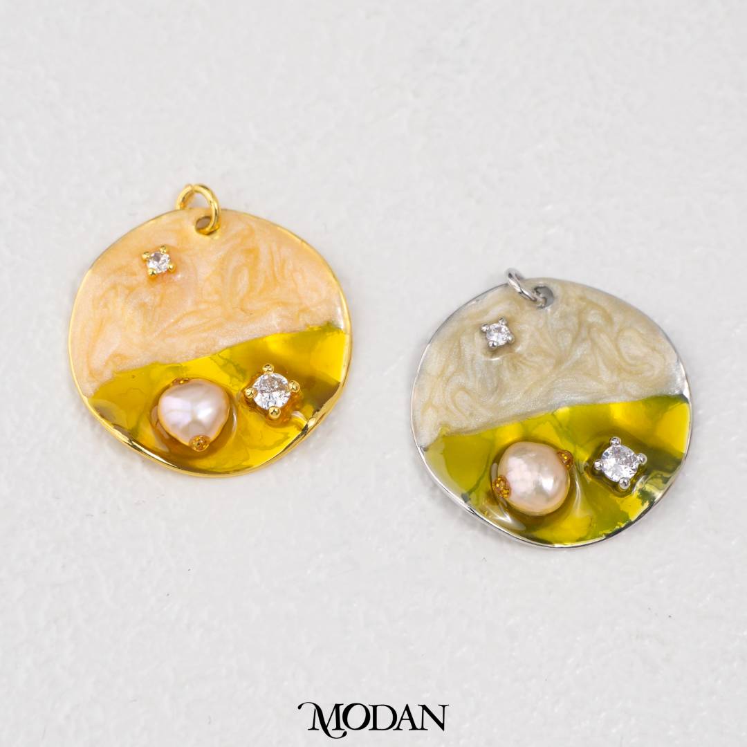 Yellow Irreguler Round Pearl Enamel Charm DIY Pendant Liontin Mutiara Enamel Kuning Bulat Hypoallergenic Gold Filled