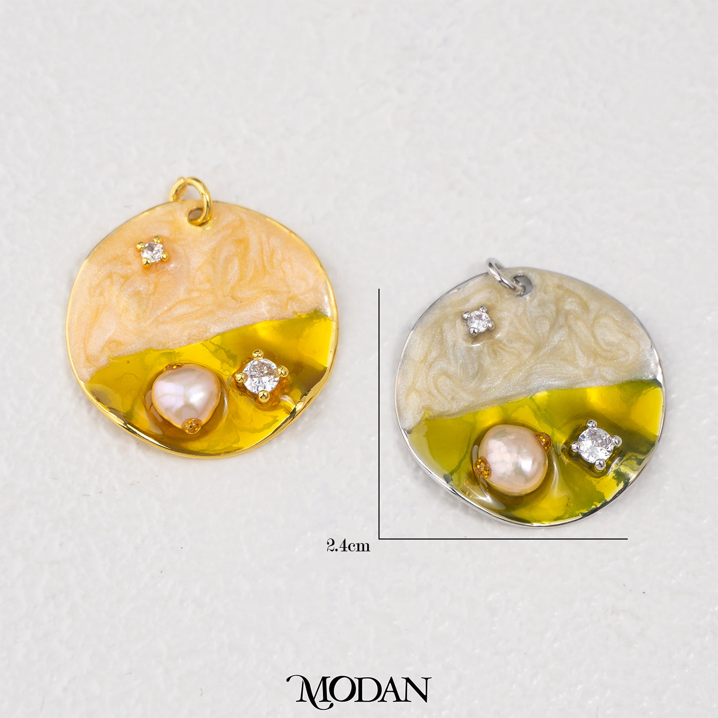 Yellow Irreguler Round Pearl Enamel Charm DIY Pendant Liontin Mutiara Enamel Kuning Bulat Hypoallergenic Gold Filled