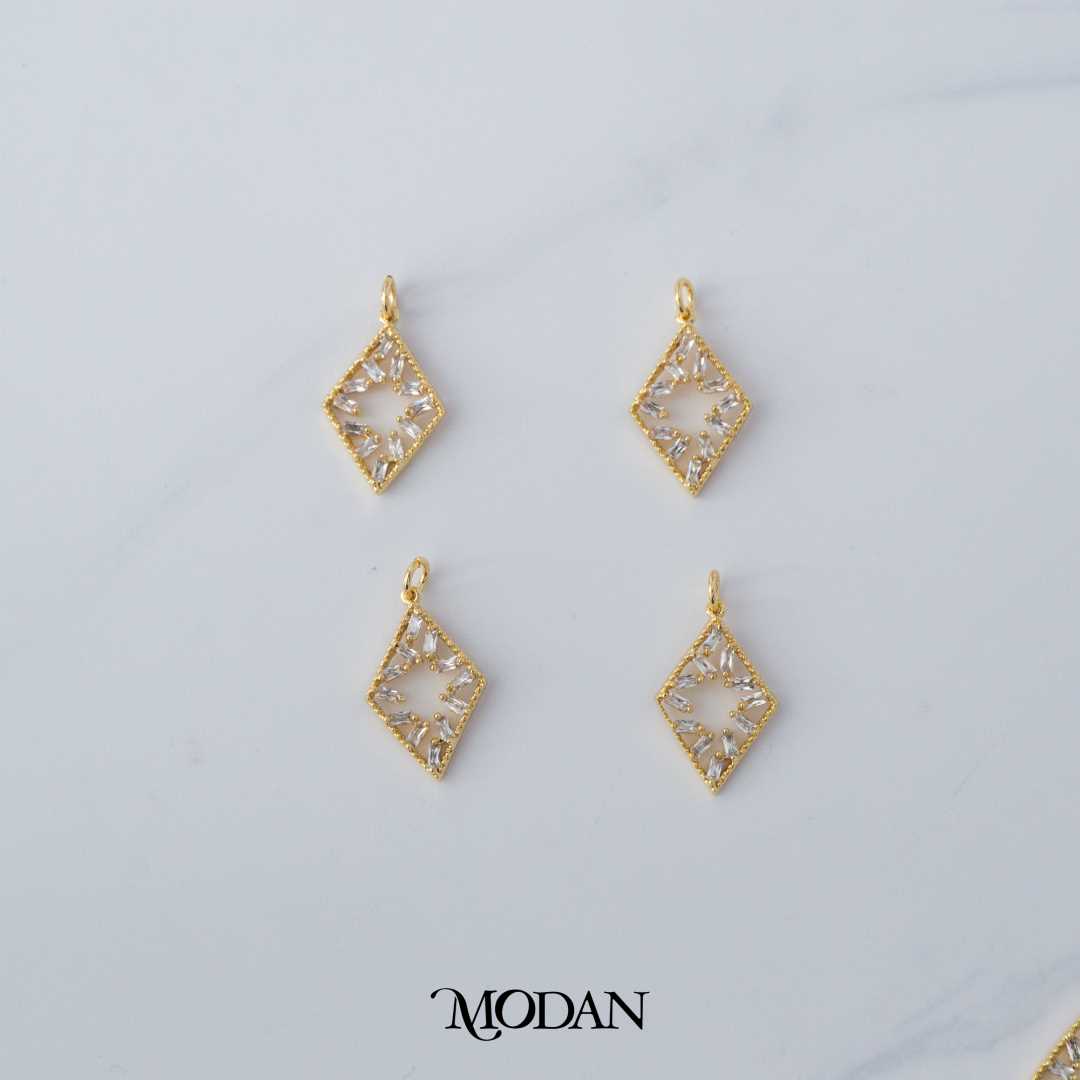Sparkling Geometric Open Rhombus Charm DIY Charm Liontin Belah Ketupat Berlian Hypoallergenic Gold Filled