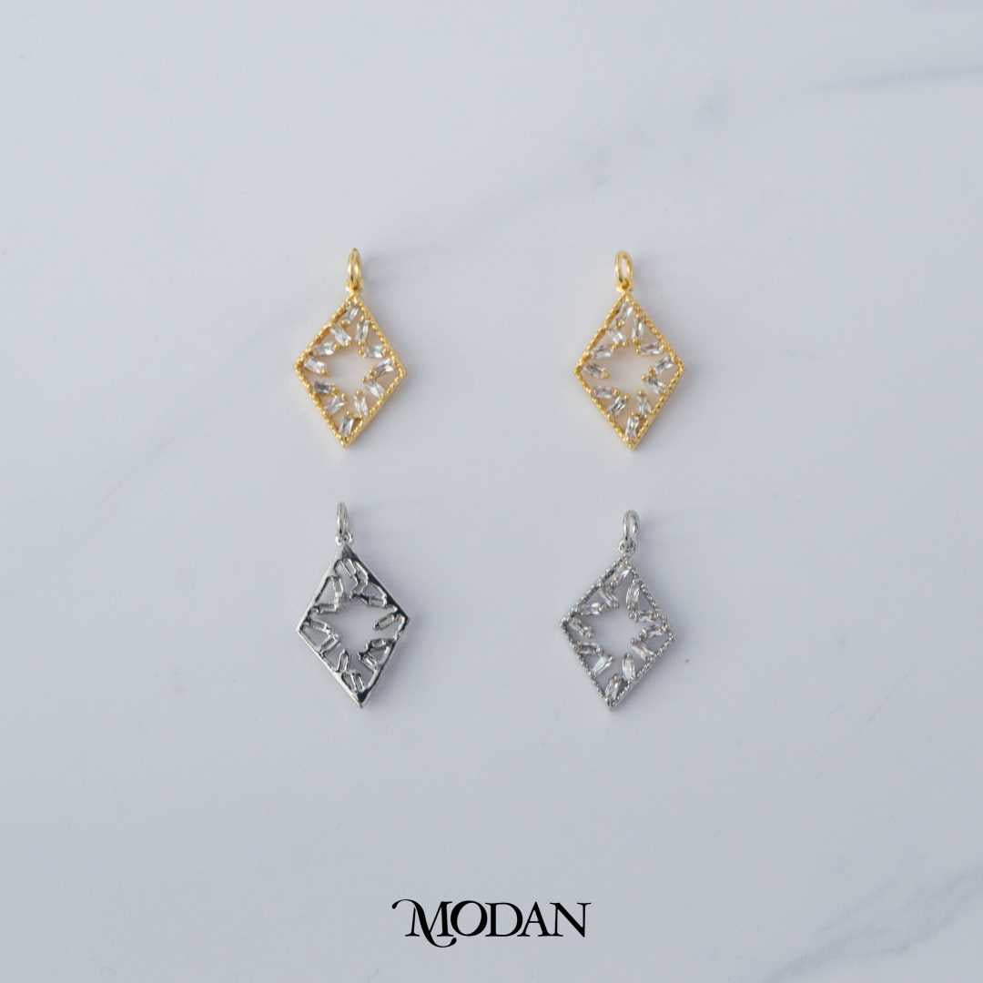 Sparkling Geometric Open Rhombus Charm DIY Charm Liontin Belah Ketupat Berlian Hypoallergenic Gold Filled