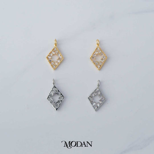 Sparkling Geometric Open Rhombus Charm DIY Charm Liontin Belah Ketupat Berlian Hypoallergenic Gold Filled