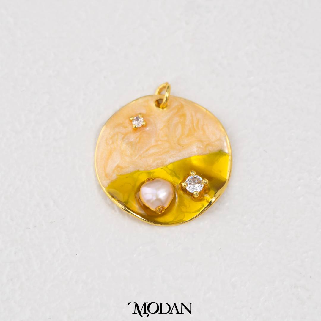 Yellow Irreguler Round Pearl Enamel Charm DIY Pendant Liontin Mutiara Enamel Kuning Bulat Hypoallergenic Gold Filled