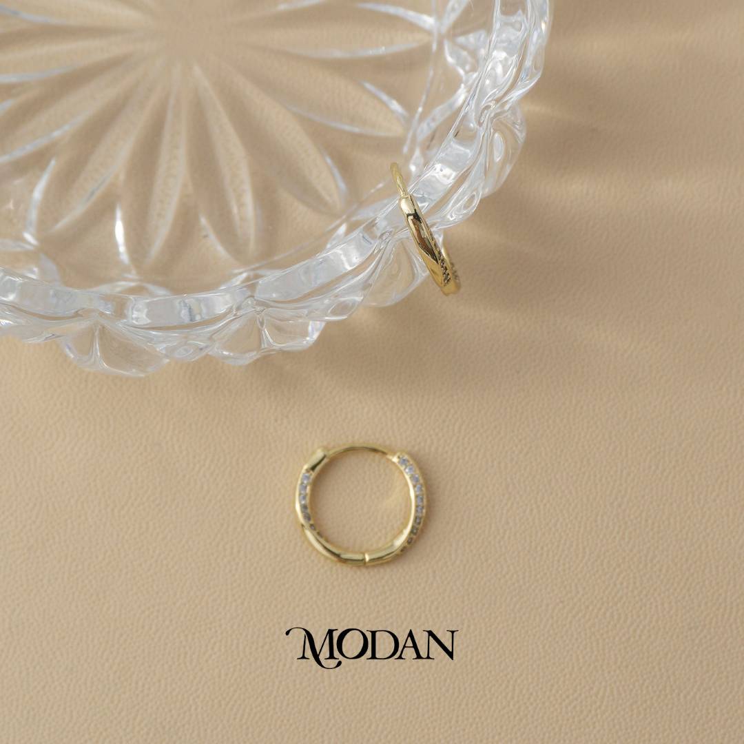 (15mm) Simple Sparkling Zirconia Hoop Earrings Anting Bulat Hypoallergenic Gold Plated
