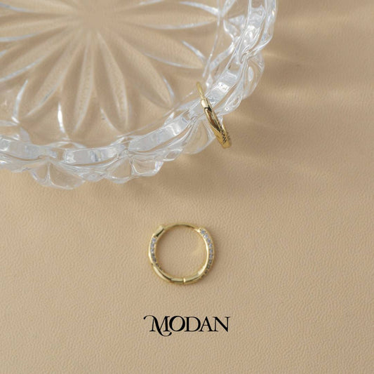 (15mm) Simple Sparkling Zirconia Hoop Earrings Anting Bulat Hypoallergenic Gold Plated