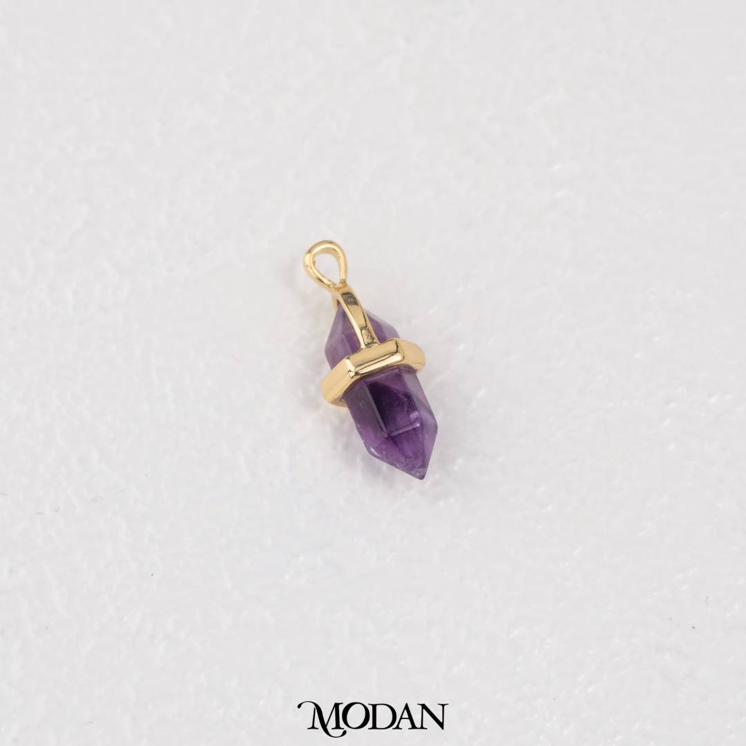 Natural Gemstones Hexagonal Pointed DIY Pendant Liontin Batuan Alam Moonstone Amethyst Tiger Eye Blue Lapiz Hypoallergenic Gold Filled