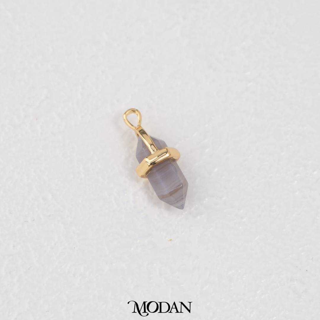 Natural Gemstones Hexagonal Pointed DIY Pendant Liontin Batuan Alam Moonstone Amethyst Tiger Eye Blue Lapiz Hypoallergenic Gold Filled
