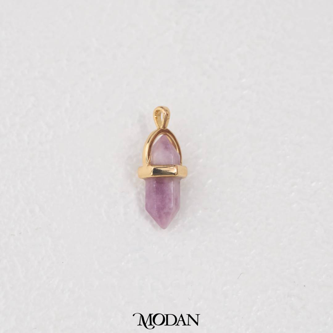 Natural Gemstones Hexagonal Pointed DIY Pendant Liontin Batuan Alam Moonstone Amethyst Tiger Eye Blue Lapiz Hypoallergenic Gold Filled