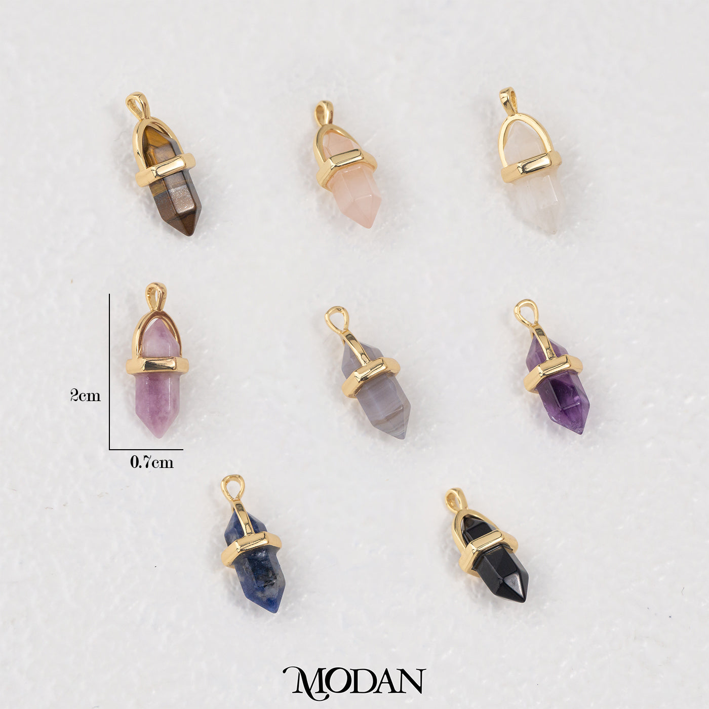 Natural Gemstones Hexagonal Pointed DIY Pendant Liontin Batuan Alam Moonstone Amethyst Tiger Eye Blue Lapiz Hypoallergenic Gold Filled