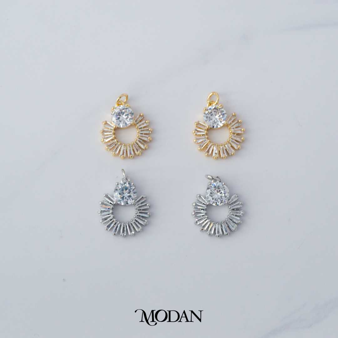 Round Flower Wreath Open Charm DIY Charm Liontin Pesta Bunga Berlian Hypoallergenic Gold Filled