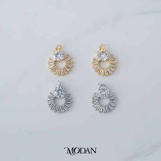 Round Flower Wreath Open Charm DIY Charm Liontin Pesta Bunga Berlian Hypoallergenic Gold Filled