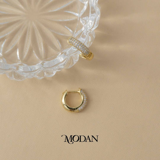 (15mm) Sparkling Chunky Hoop Earrings Anting Bulat Hypoallergenic Gold Plated