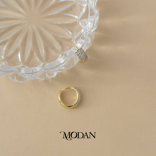 (14mm) Sparkling Triple Row Hoop Earrings Anting Bulat Hypoallergenic Gold Plated