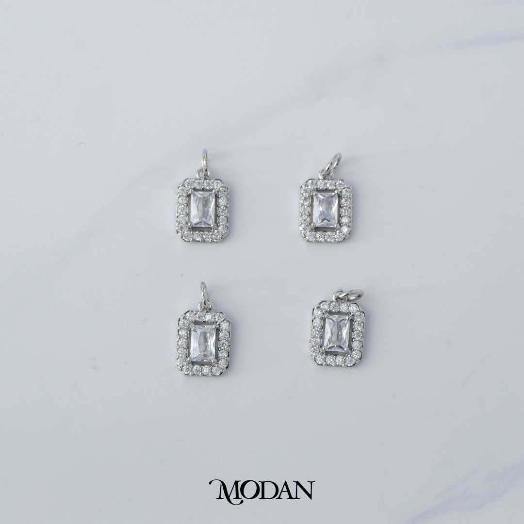 Dazzling Octagon Frame Charm DIY Charm Liontin Kotak Persegi Panjang Berlian Hypoallergenic Gold Plated