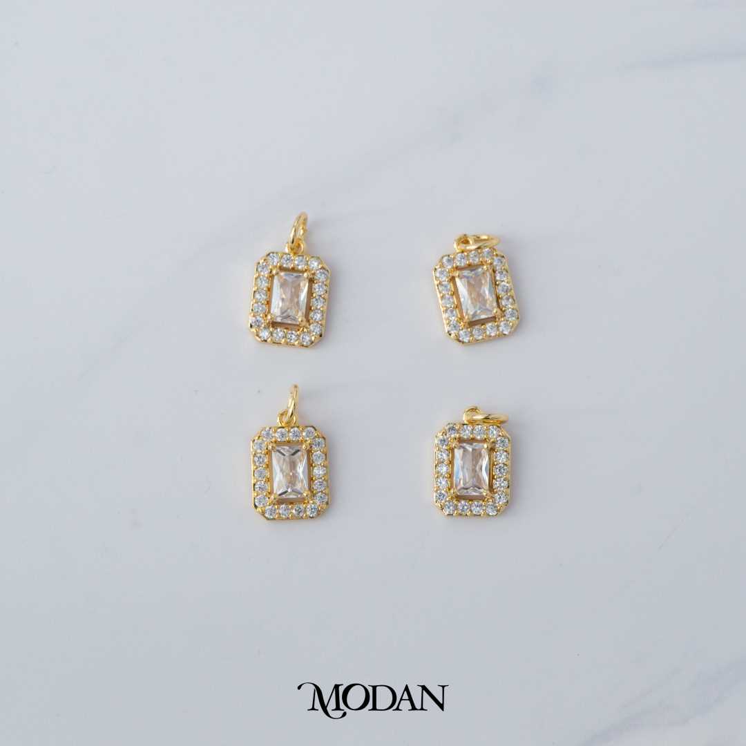 Dazzling Octagon Frame Charm DIY Charm Liontin Kotak Persegi Panjang Berlian Hypoallergenic Gold Plated