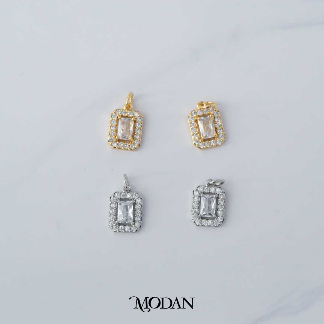 Dazzling Octagon Frame Charm DIY Charm Liontin Kotak Persegi Panjang Berlian Hypoallergenic Gold Plated