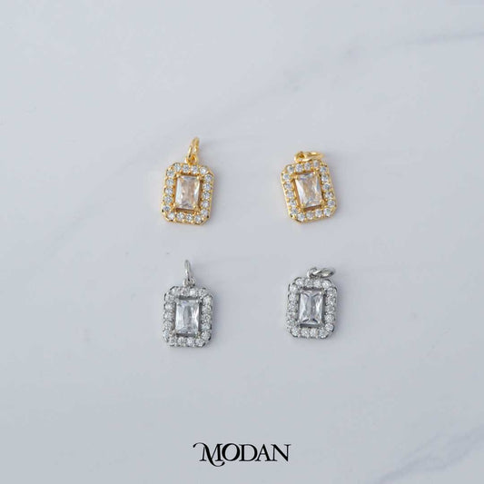Dazzling Octagon Frame Charm DIY Charm Liontin Kotak Persegi Panjang Berlian Hypoallergenic Gold Plated