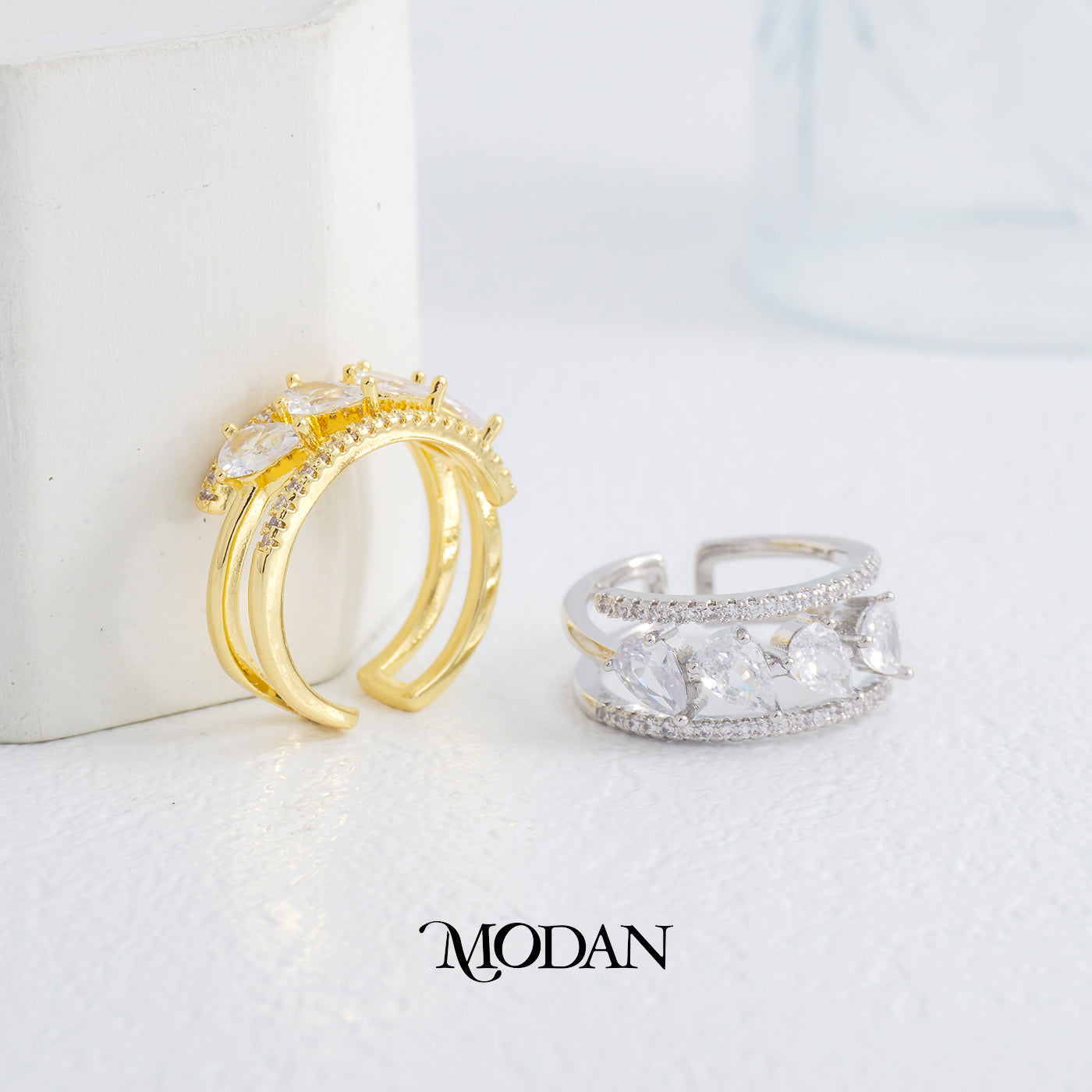 Pear Cut Wide Triple Band Ring Cincin Model Lebar 3 Layer Tetes Air Hypoallergenic Gold Plated
