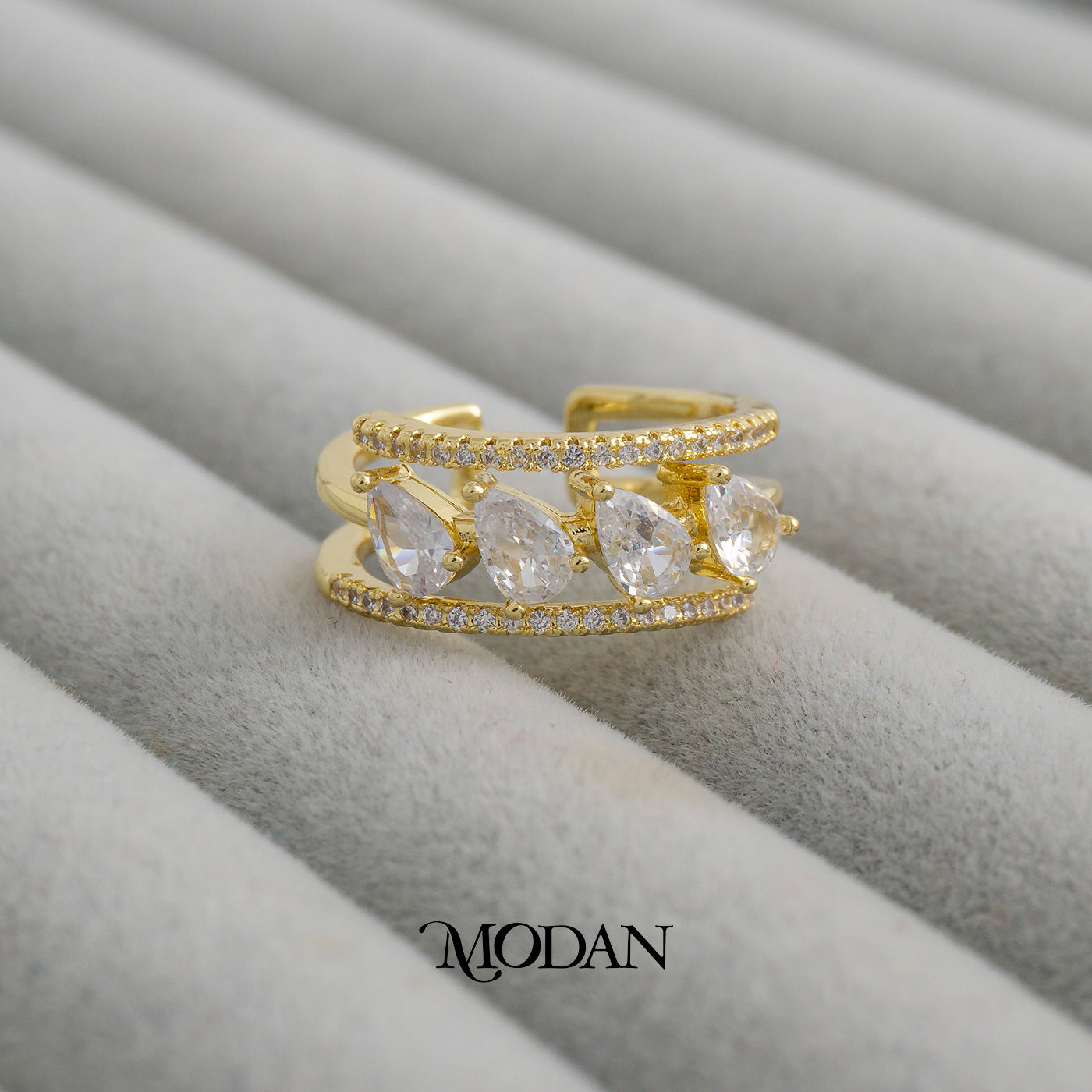 Pear Cut Wide Triple Band Ring Cincin Model Lebar 3 Layer Tetes Air Hypoallergenic Gold Plated