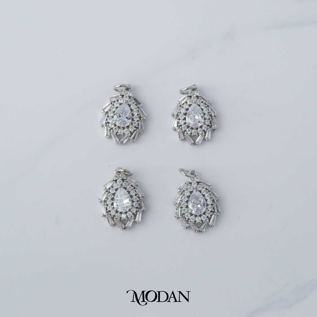 Sparkling Bridal Teardrop Baguette Charm DIY Charm Liontin Pesta Tetes Air Mata Berlian Hypoallergenic Gold Plated