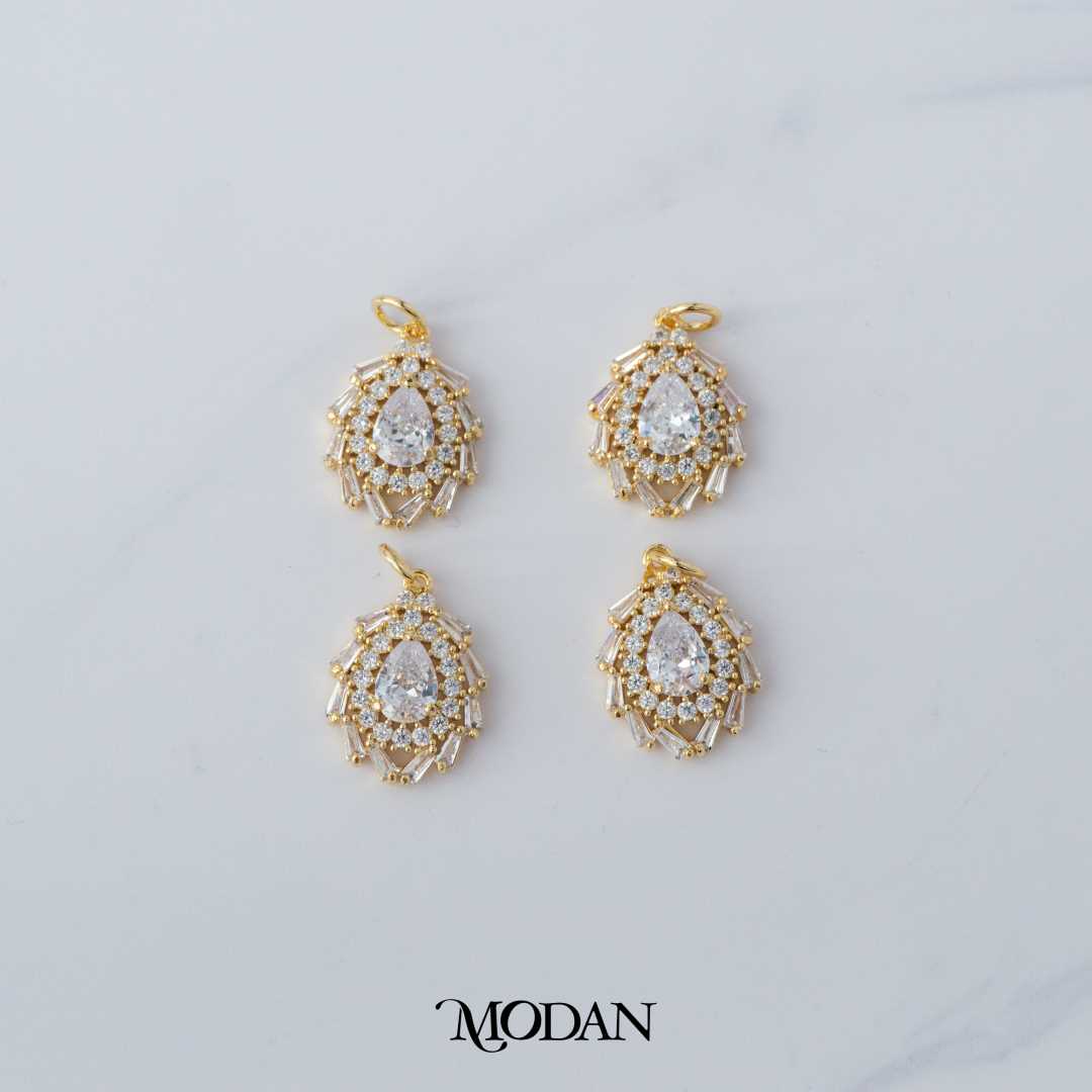 Sparkling Bridal Teardrop Baguette Charm DIY Charm Liontin Pesta Tetes Air Mata Berlian Hypoallergenic Gold Plated