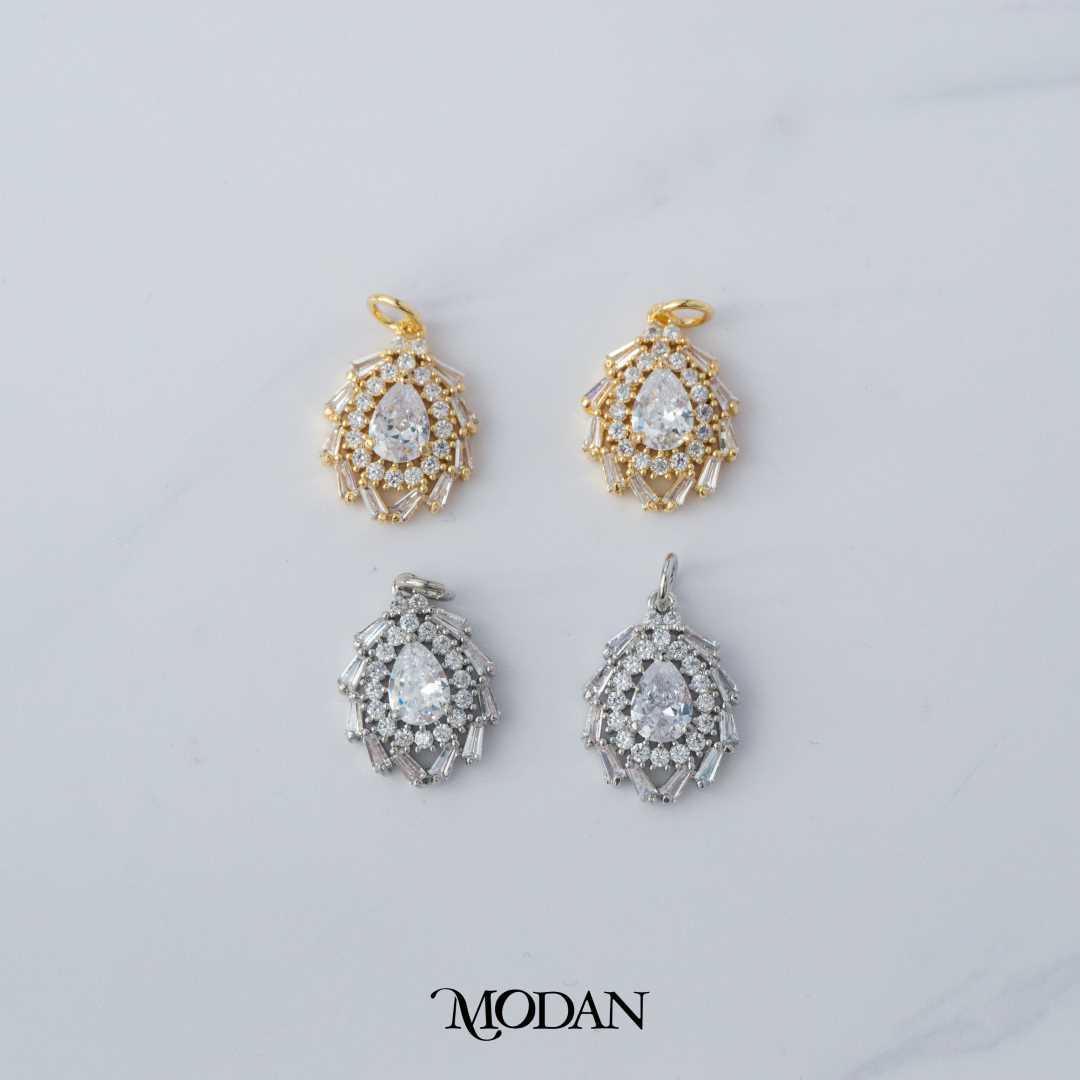 Sparkling Bridal Teardrop Baguette Charm DIY Charm Liontin Pesta Tetes Air Mata Berlian Hypoallergenic Gold Plated