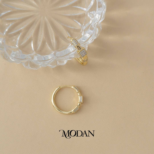 (20mm) Sparkling Square Geometric Hoop Earrings Anting Bulat Hypoallergenic Gold Plated