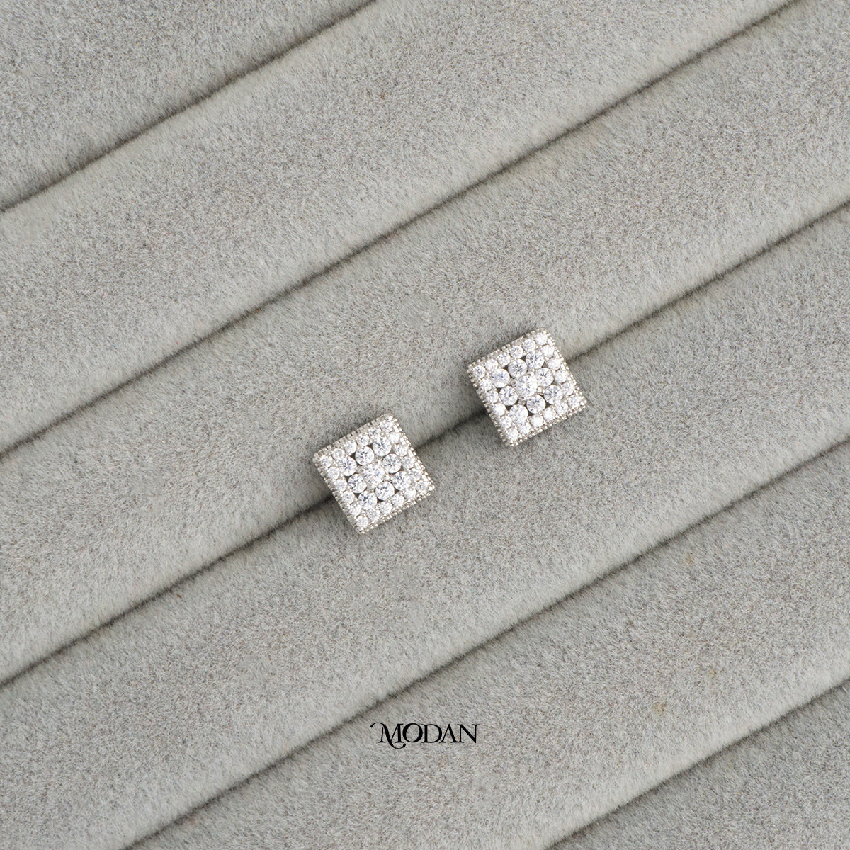 (9mm) Micro Paved Zirconia Square Stud Earrings Anting Tusuk Persegi Hypoallergenic Gold Plated