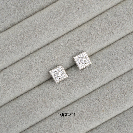 (9mm) Micro Paved Zirconia Square Stud Earrings Anting Tusuk Persegi Hypoallergenic Gold Plated