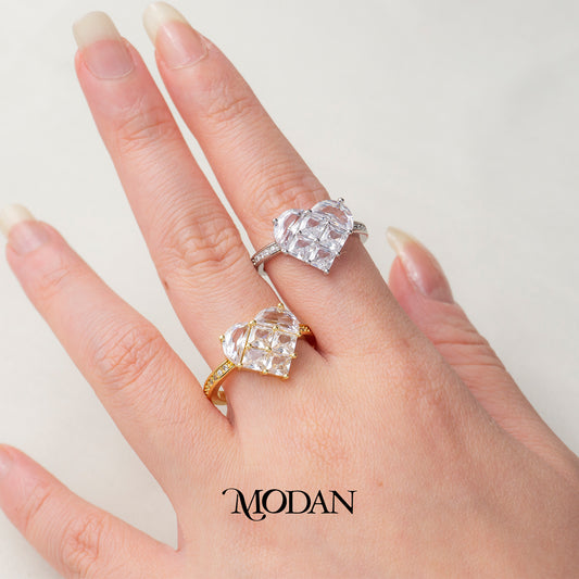 Statement Geometric Heart Shaped Ring Cincin Pesta Hati Hypoallergenic Gold Plated