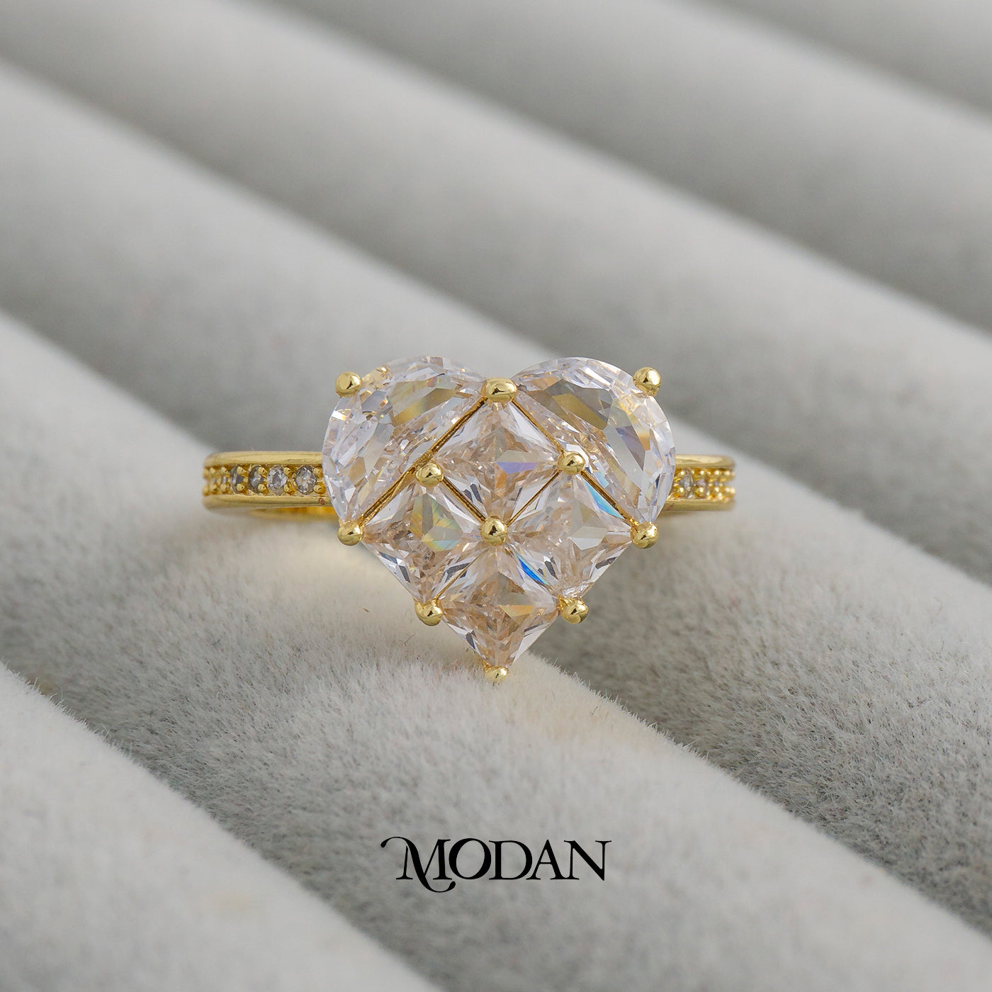 Statement Geometric Heart Shaped Ring Cincin Pesta Hati Hypoallergenic Gold Plated