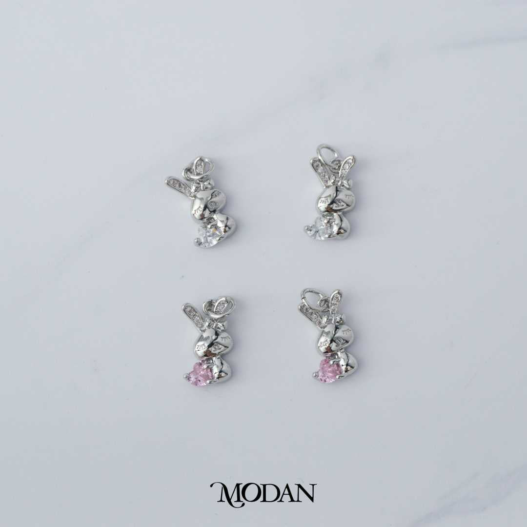 Tiny Cute Bunny Clear / Pink Cubic Zirconia DIY Charm Liontin Kelinci Kecil Lucu Berlian Merah Muda / Bening Hypoallergenic Gold Filled