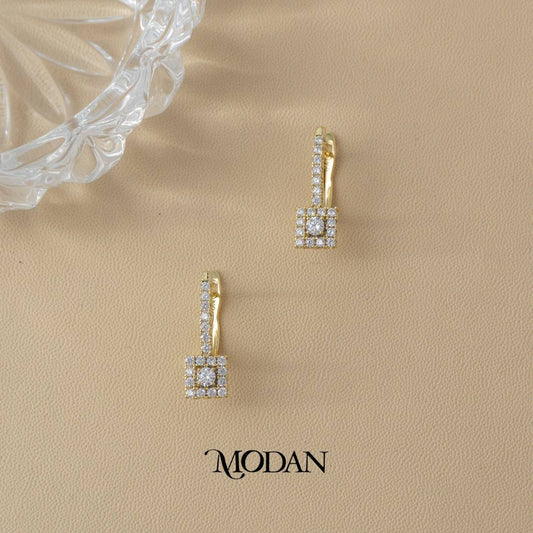 (21mm) Sparkling Open Square Geometric Hoop Earrings Anting Bulat Hypoallergenic Gold Plated