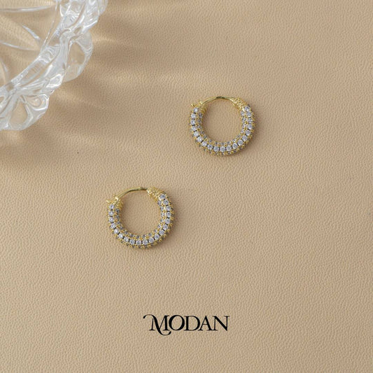 (15mm) Sparkling Round Hoop Earrings Anting Bulat Hypoallergenic Gold Plated