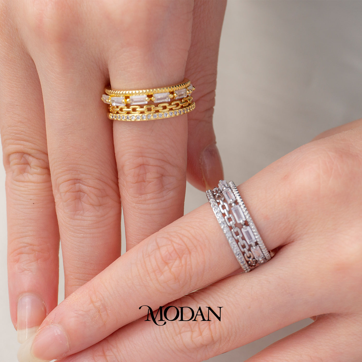 Statement Baguette Ulti Layer Chain Ring Cincin Layer Hypoallergenic Gold Plated