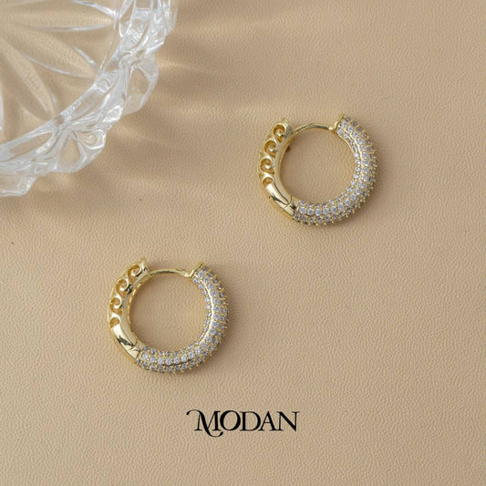 (23mm) Sparkling Round Vintage Filigree Hoop Earrings Anting Bulat Hypoallergenic Gold Plated