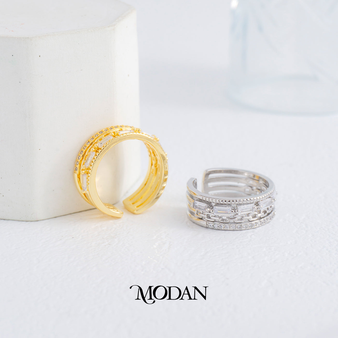 Statement Baguette Ulti Layer Chain Ring Cincin Layer Hypoallergenic Gold Plated