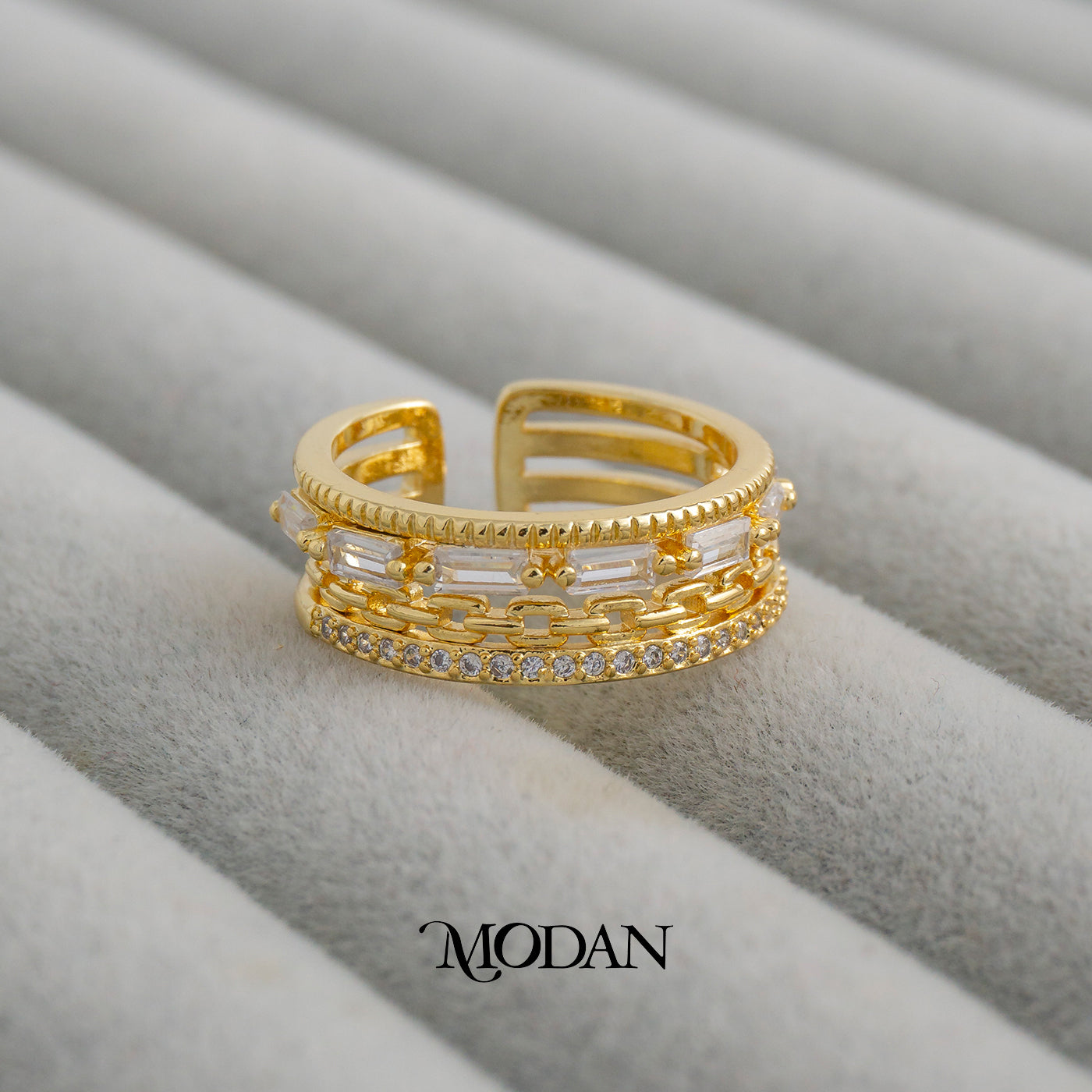 Statement Baguette Ulti Layer Chain Ring Cincin Layer Hypoallergenic Gold Plated
